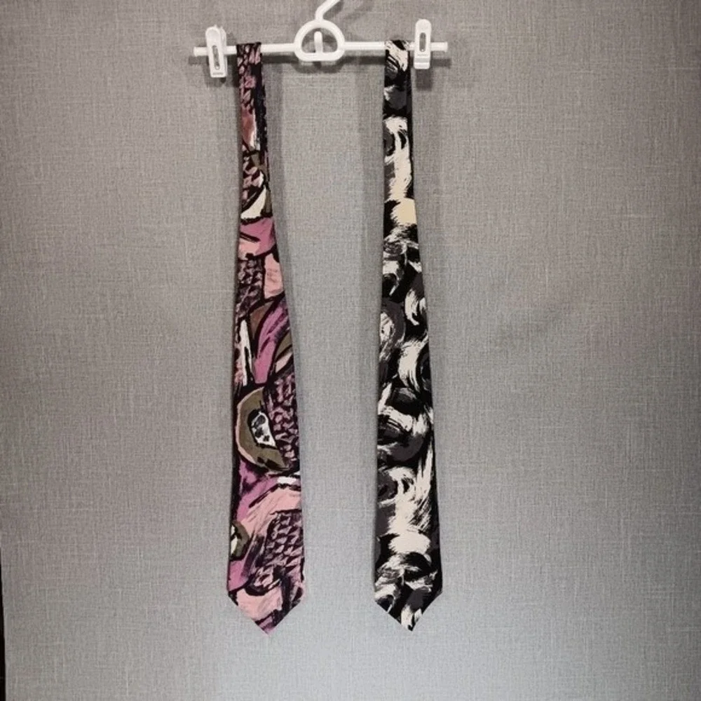 Vintage Don Loper Beverly Hills Silk Tie Lot 2 Abstract Art‎ Deco 80s Brutalist
